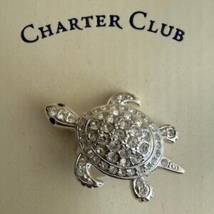 Charter Club Silver Rhinestone Encrusted Turtle Brooch Pin